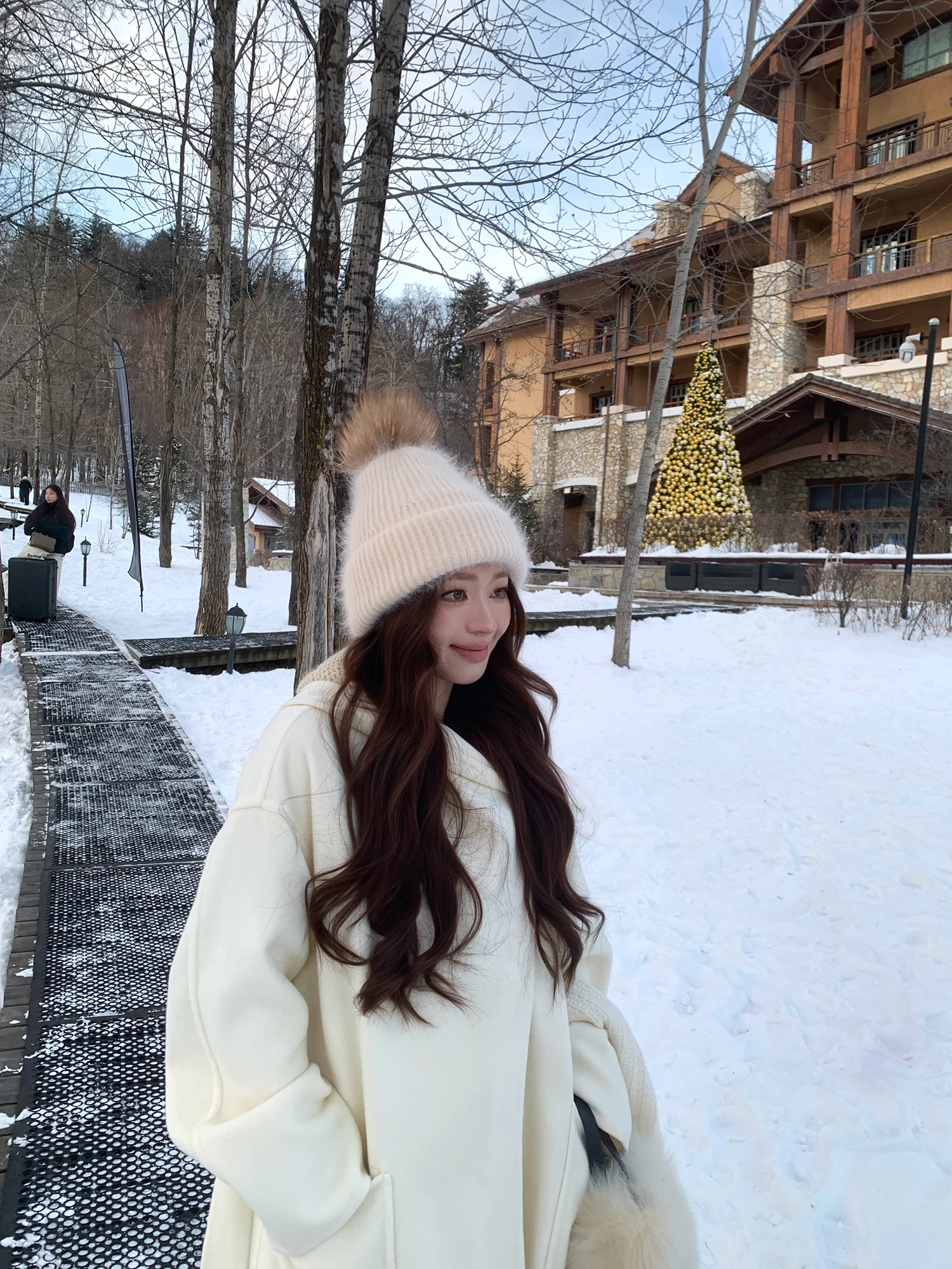 

Ele Long Woolen Double-Faced Tweed Coat for Women by SYA Unique Silhouette Winter Outerwear without Collar No Hat