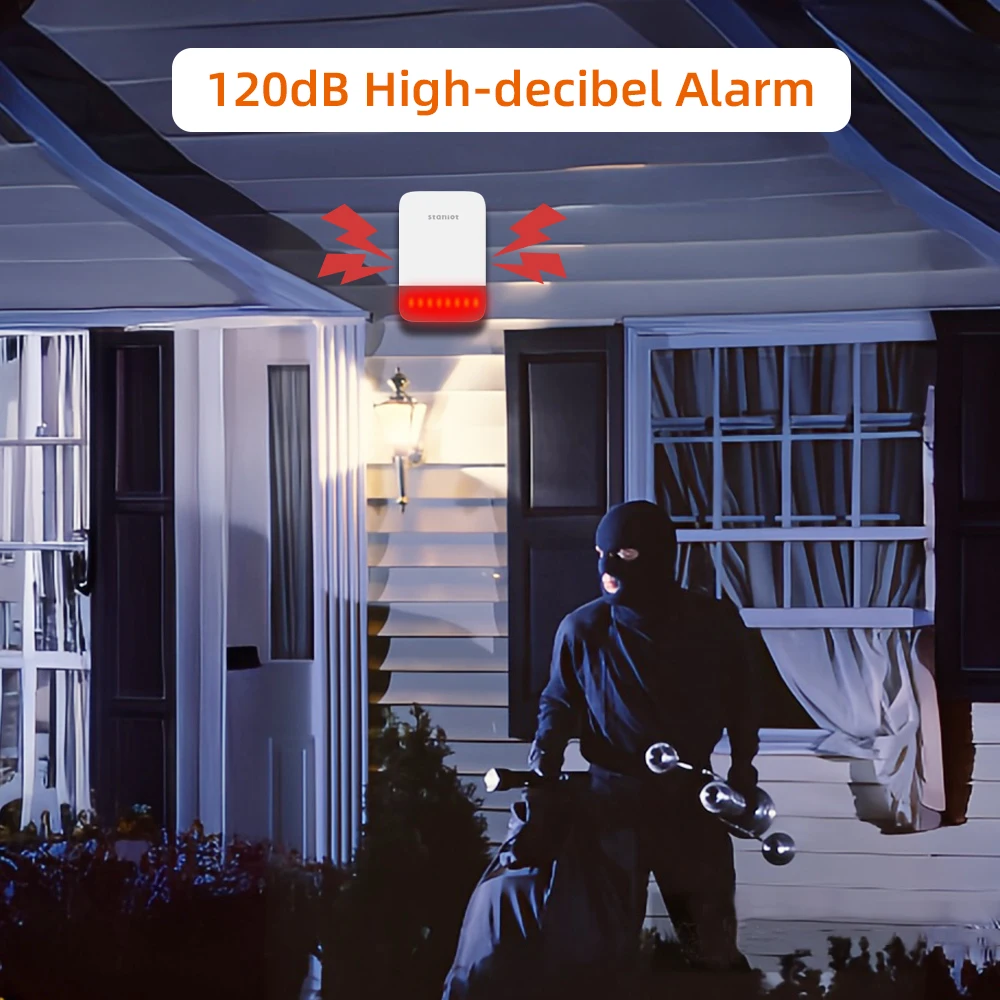 120dB High Decibel Indoor/Outdoor Siren with 5000mAh Battery Wireless Security Alarm for Home Support Solar Panel Charge