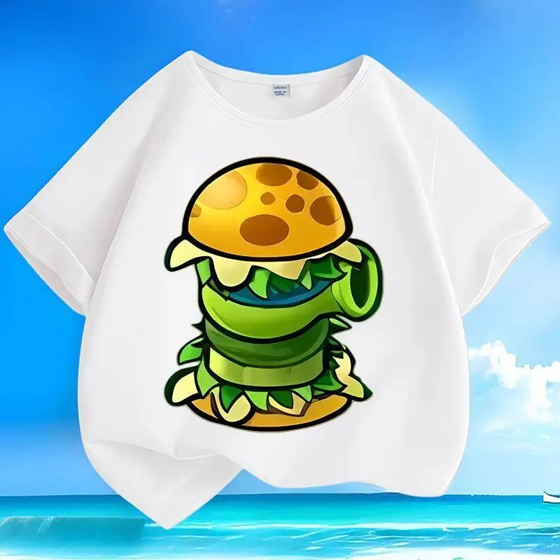 Plant Vs. Zombies Summer T-Shirt Cotton Short-Sleeved round Neck Versatile Men's And Women's Casual Graphic Tee