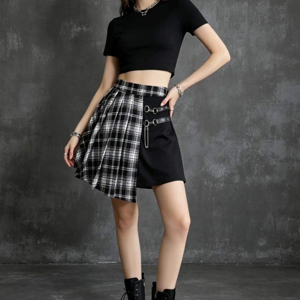 Irregular Asymmetric Cutout Mini Pleated Skater Skirt Ladies High Waist A-line Short Skirts Streetwear Hip Hop Night Club Skirt