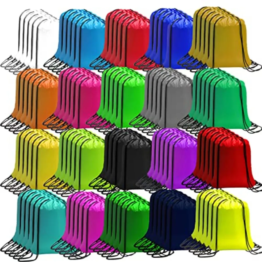 100 Pack Drawstring Bags Bulk, Draw String Backpack Sackpack Cinch Bag Gym Bag for Women Men