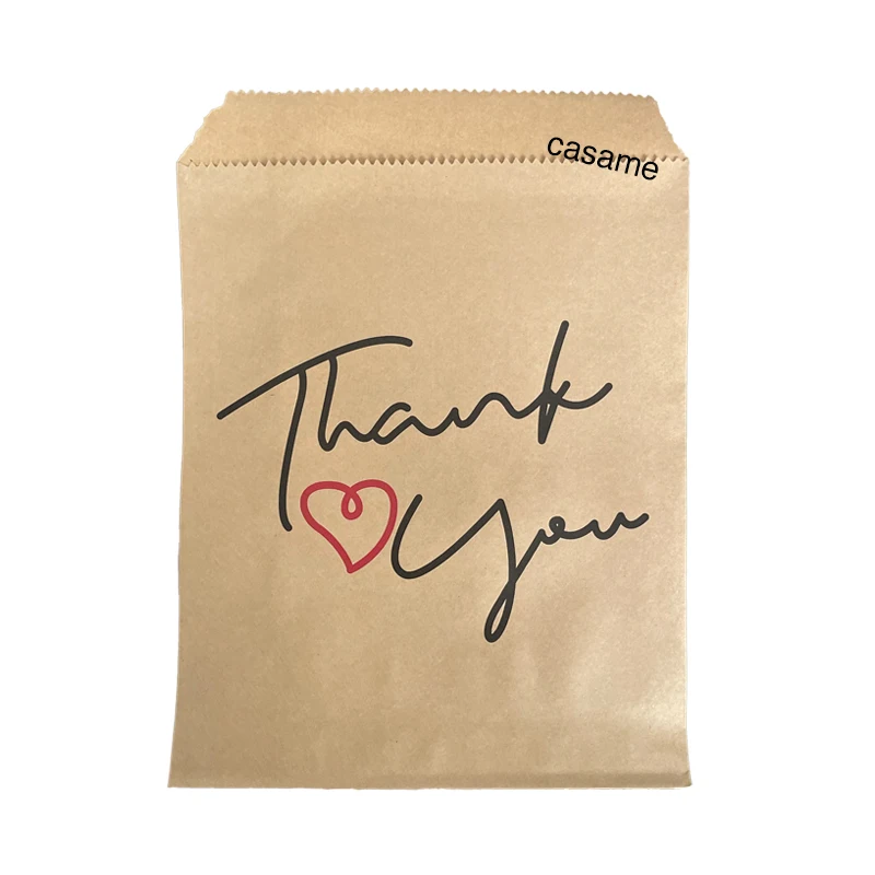 Thank You Paper Treat Bags Flat Kraft Cookie Favor Bag for Candy Snack Bakery Wedding Party Gift Bags (5''X7'')