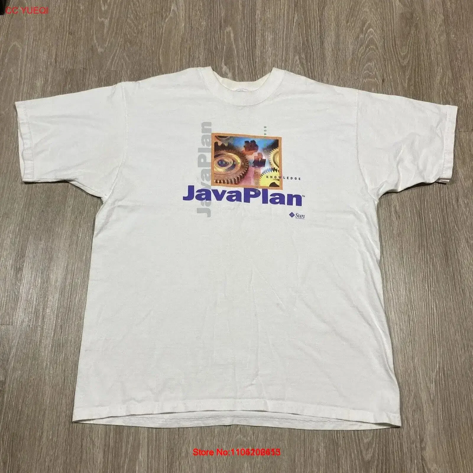 جافا تي شيرت XL 00s Y2k Sun Microsystems التكنولوجيا التكنولوجيا برنامج الكمبيوتر خمر غسلها امتدت أعلى للارتداء اليومي أوم #1