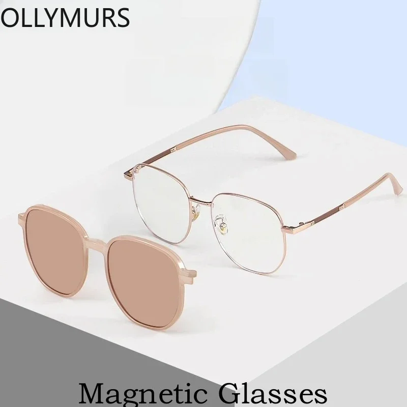 

OLLYMURS модные магнитные поляризационные клипсы для очков ретро круглые сплав оптические оправы для очков по рецепту для женщин TP1105