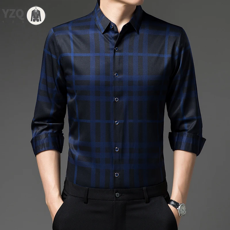 Nuova camicia da uomo Casual stampata a maniche lunghe con risvolto per la moda primaverile e autunnale confortevole Top senza rughe senza stiratura