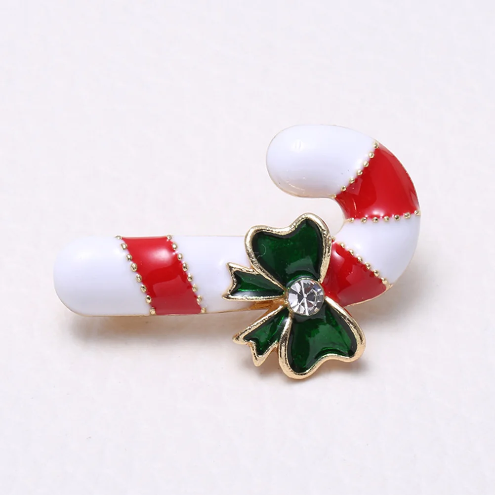 

2pcs Christmas Brooch Walking Stick Crystal Alloy Pin For Party Costume Decoration Clothes Collar Elegant Breastpin