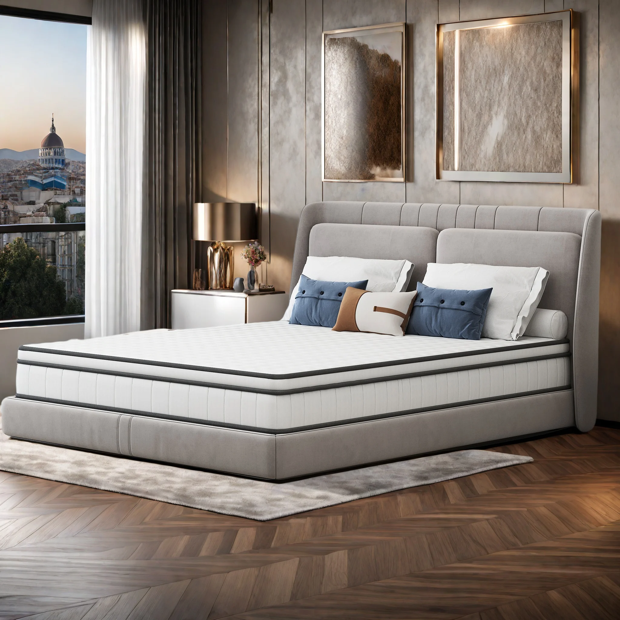 Rosahqnda Colchón de muelles de bolsillo 90/140/160x200 cm Dureza H3 de 7 zonas con colchón de espuma viscoelástica, altura 25 cm