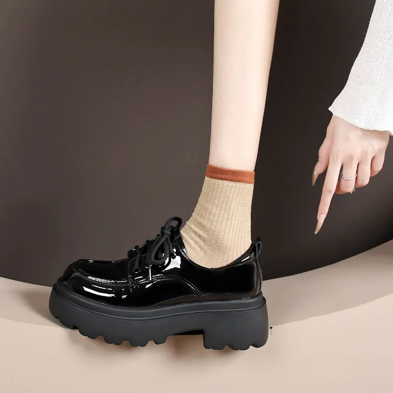 

Женские лоферы на шнуровке, весенне-осенние маленькие кожаные туфли на толстой подошве для женщин, повседневные кожаные оксфорды в британском академическом стиле