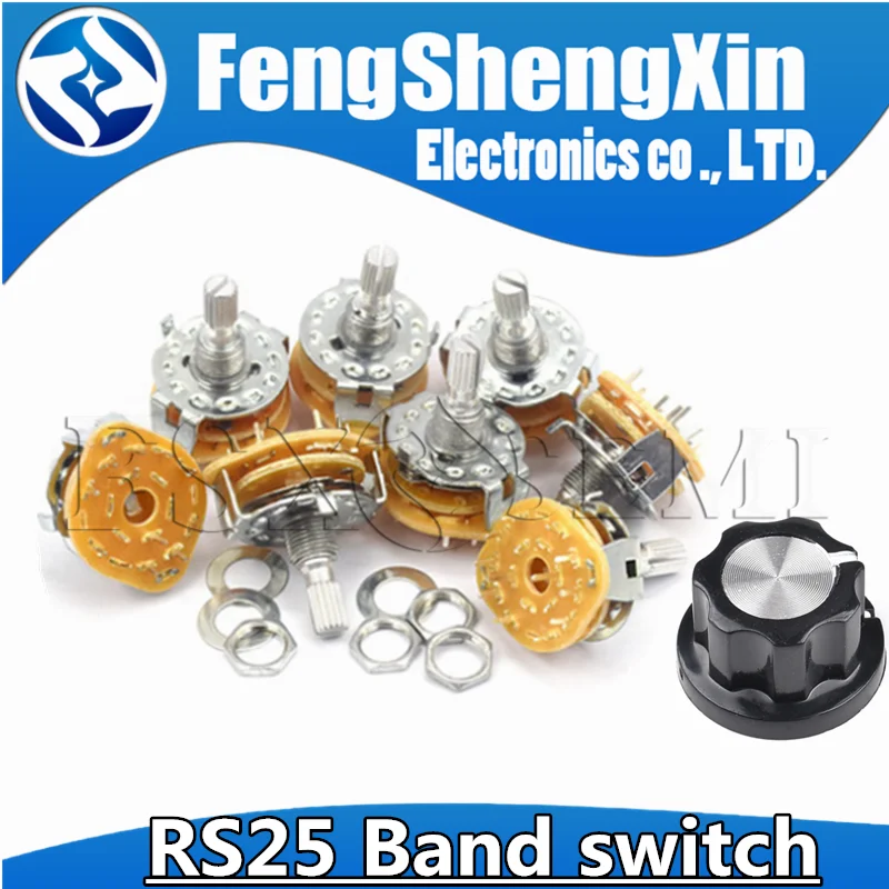 

1pcs RS25 Band switch 2P4T 2P5T 2P6T 3P3T 3P4T 1P11T Mount Rotary Switch Selector Band Position Knob Switch Band Switches MF-A03