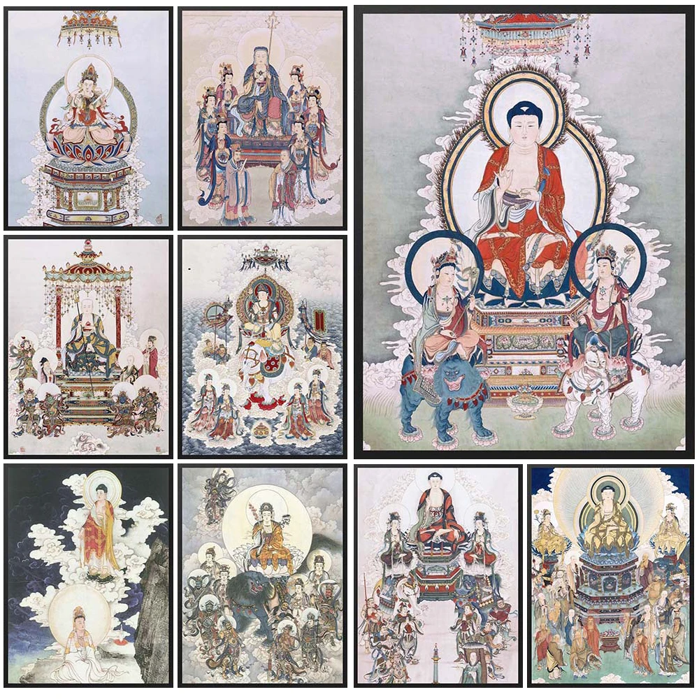 Religion Bodhisattva Buddism Guanyin Maitreya Buddha Poster Wall Pictures For Living Room Wall Art Canvas Painting Unframed