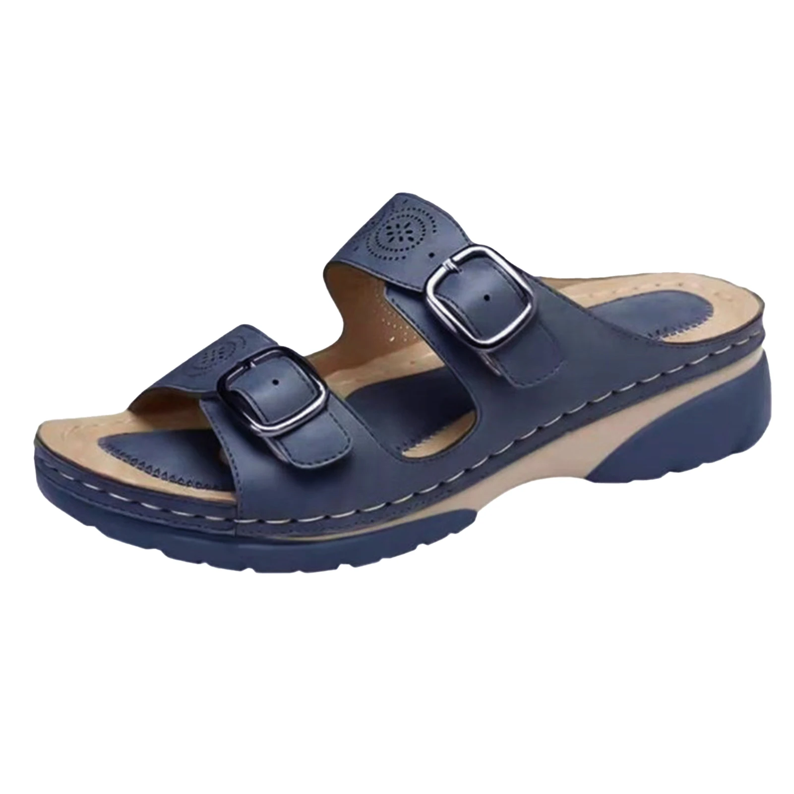 Womens Plus Size Wedge Sandals PU Leather Breathable Summer Outdoor Slipper Suitable for Going Beach Side Wear