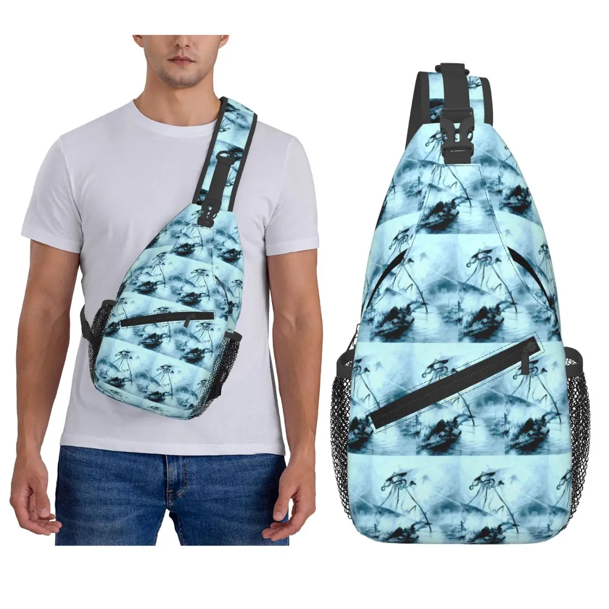 War Of The Worlds Tripod Chest Bag Men Sling Crossbody Backpack Chest Bag Travel Hiking Daypack Shoulder Bag