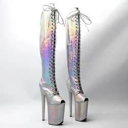 Leecabe 23CM/9 pollici Shiny Snake PU open toe fashion lady stivali da Pole Dance con plateau e tacco alto