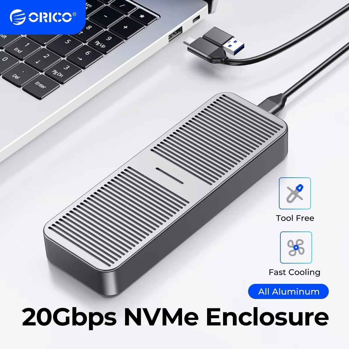 

ORICO 20Gbps M2 NVMe SSD Case All Aluminum M.2 NVMe SSD Enclosure USB3.2 GEN2 x2 Type-C For M.2 Hard Drive Up to 2TB C to C