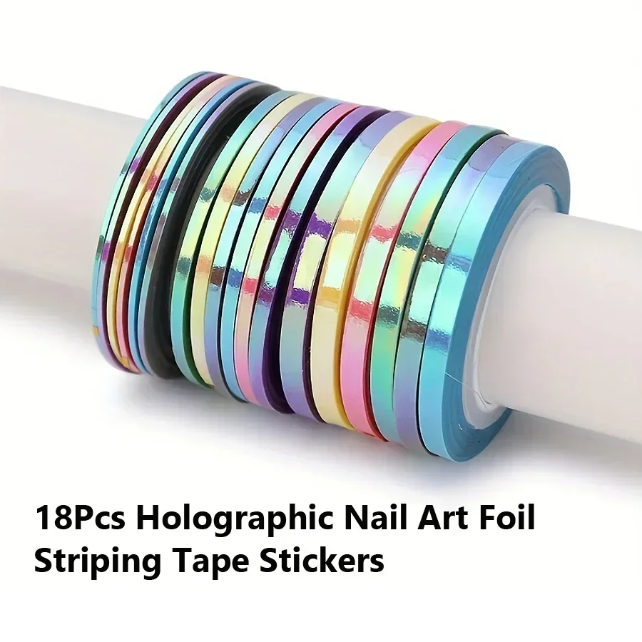 18Pcs Mermaid Nail Striping Tape Candy Color Adhesive Decals DIY Nail Art Line Sticker Manicure Decoration