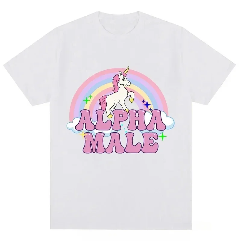 Male Unicorns Tee Rainbow Graphic Tees Funny T-Shirts Women Fashion Hip Hop Alpha Men Tops 100% Cotton Unisex Aesthetic Clothing