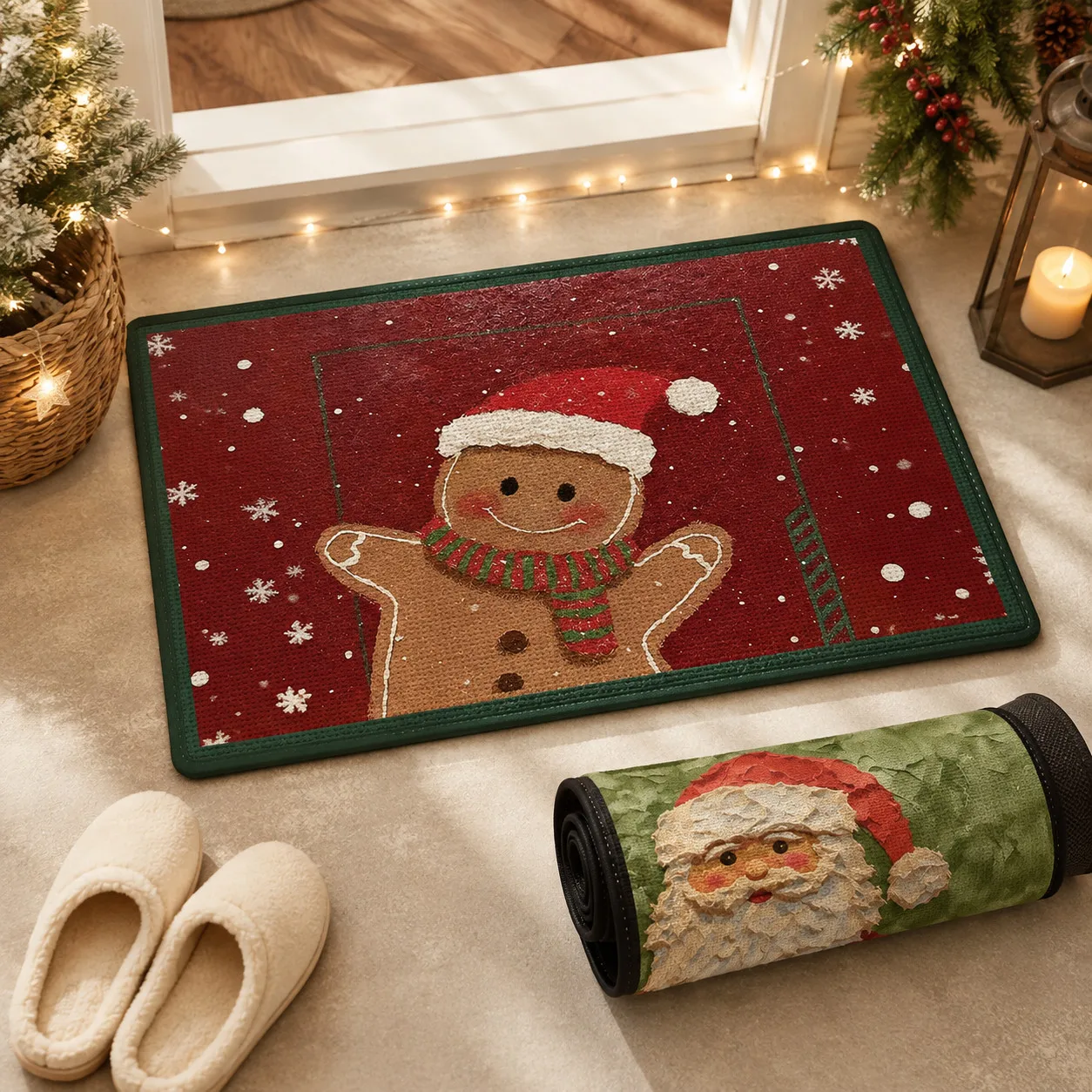 Christmas Christmas Kitchen Mat Gingerbread Santa Print Absorbent Non Slip Holiday Entryway Bathroom Seasonal Decor Soft Washable Backing - Aliexpress Deal