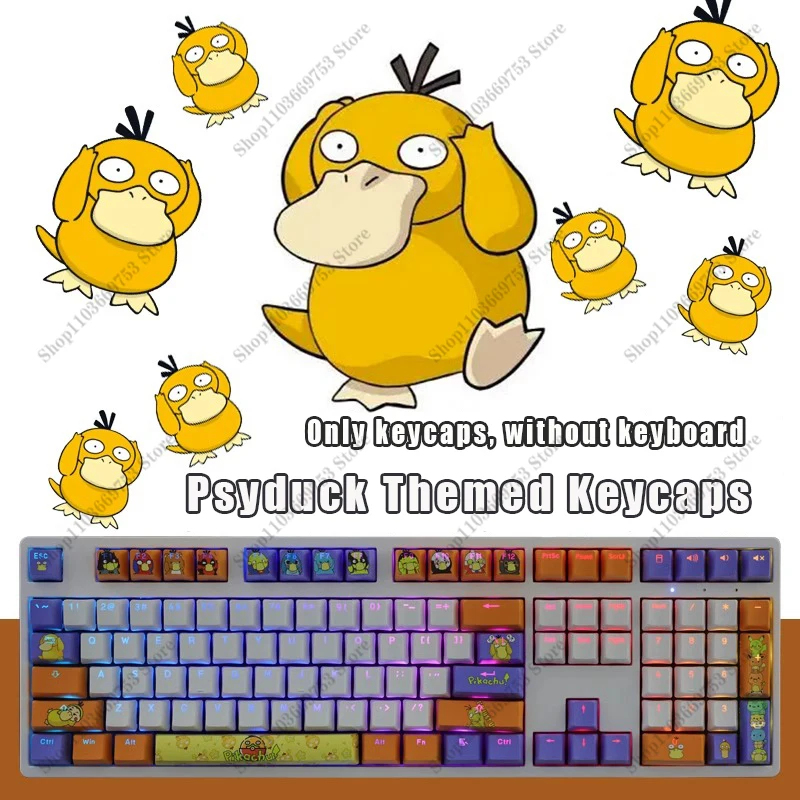 pokemon-anime-psyduck-keycap-set-for-customized-pbt-fresh-color-anime-cute-funny-oem-height-mechanical-keyboard-keys-caps-gifts