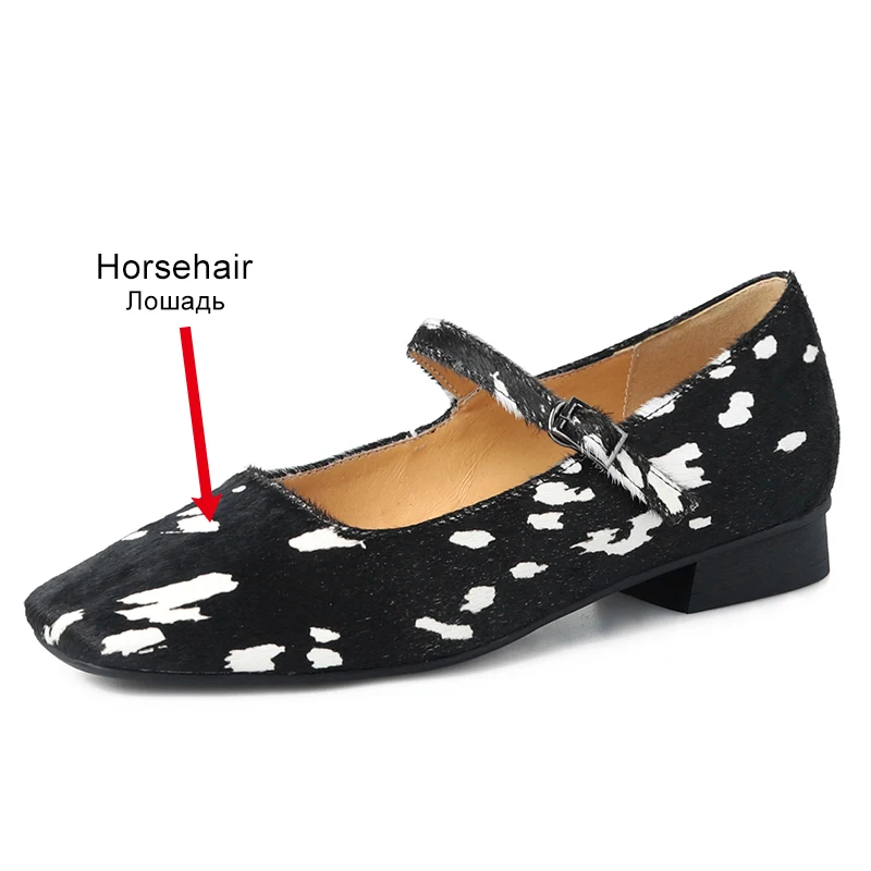 JOZHAMTA Women Causal Flats Shoes Leopard Straps Thick Low Heels Shoes Real Leather Classic Office Lady Daily Dress Size 34-39