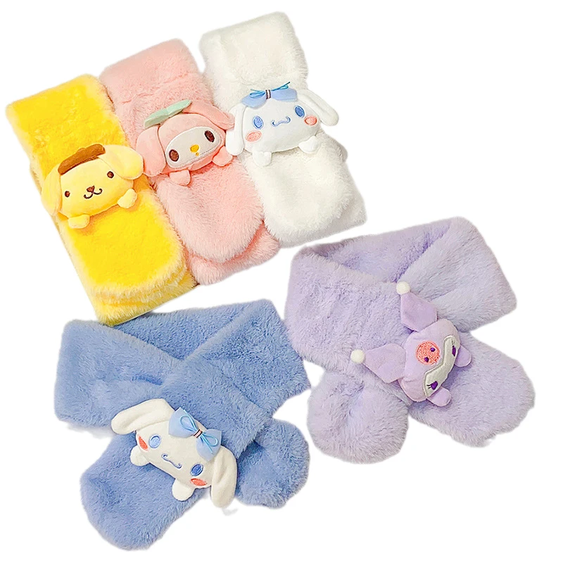 Kawaii Sanrio Cinnamoroll My Melody Anime Plüsch Kuromi Kinder Schal Zubehör Weiche Verdickte Kinder Schals Mädchen Nette Geschenke