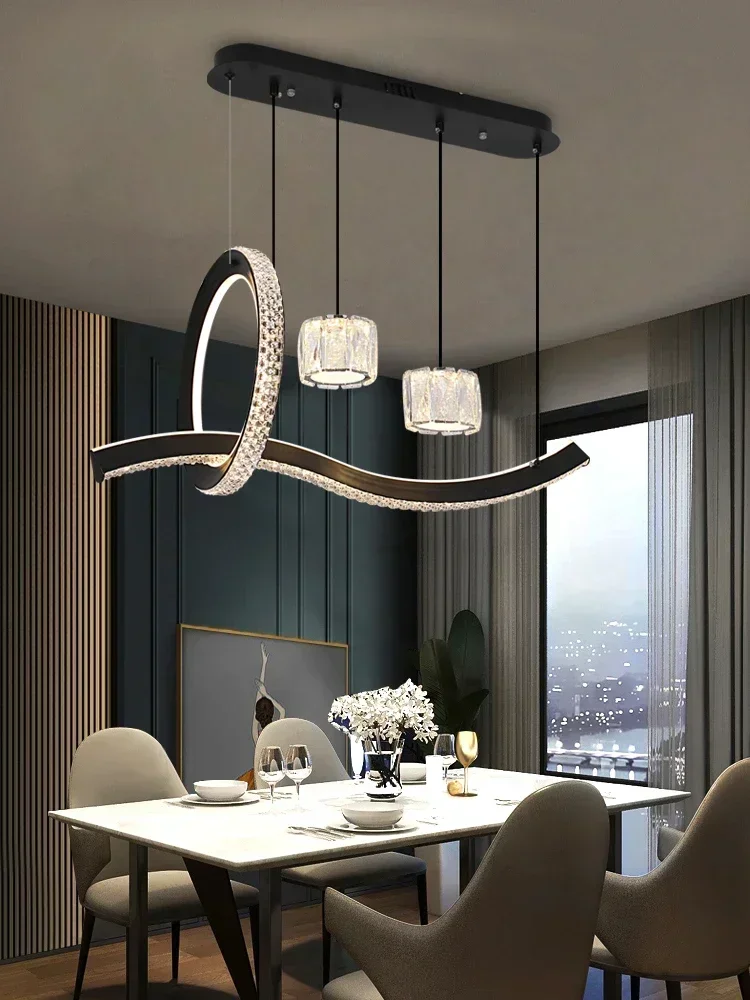 Modern Minimalist Restaurant Chandelier New Long Strip Home Light Luxury Hanging Lamp Living Room Bar Table Crystal