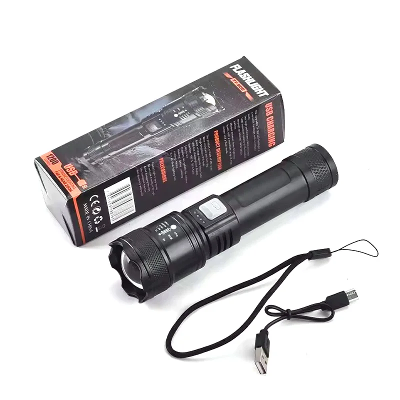 Factory Price Super Bright Flashlight P900 LED 5000 Lumen Type-C USB Zoomable Power Display Outdoor Torch Flashlight Emergency