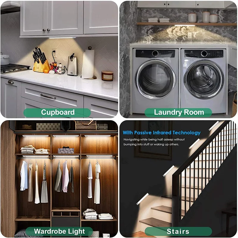 H-W LED Motion Sensor Cabinet Light,Under Counter Closet Lighting, Wireless USB Rechargeable Kitchen Night Lights