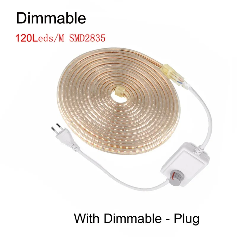 Dimmable 220V LED Strip Light Waterproof 1M 5M10M 25M 30M Kitchen Outdoor Garden Lamp Tape Living Room Decoration Super Bright