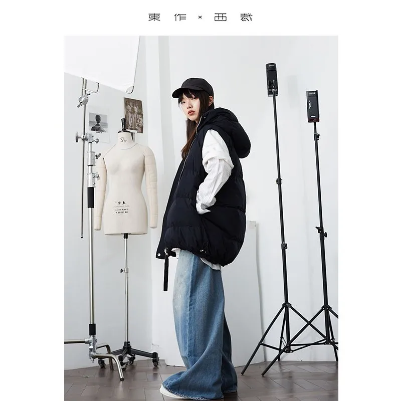 90% Goose down Vest with Hood, Reversible, 2025 Winter New Style, Versatile Women's Top