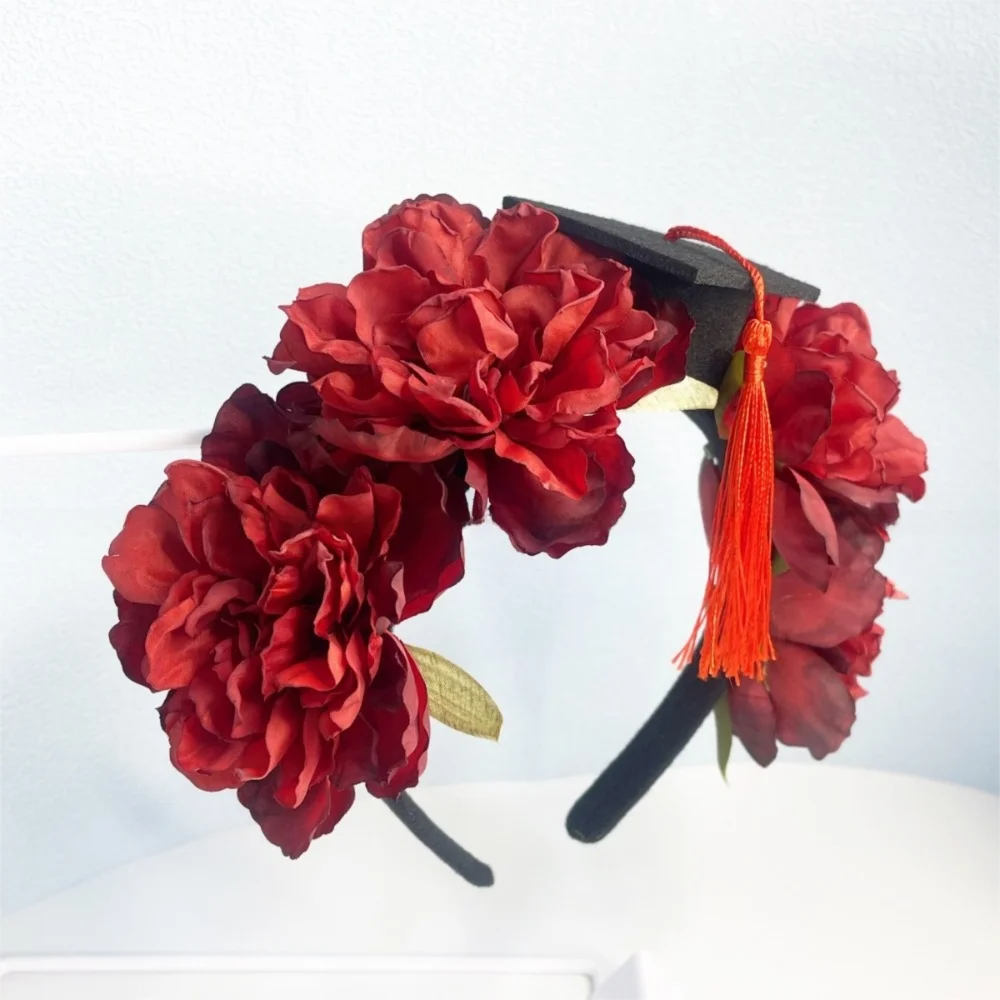 

Doctor Flowers Hair Band Bachelor Headband Academic Hat with Tassels Charm Ornament Headwear Flowers Graduation Cap