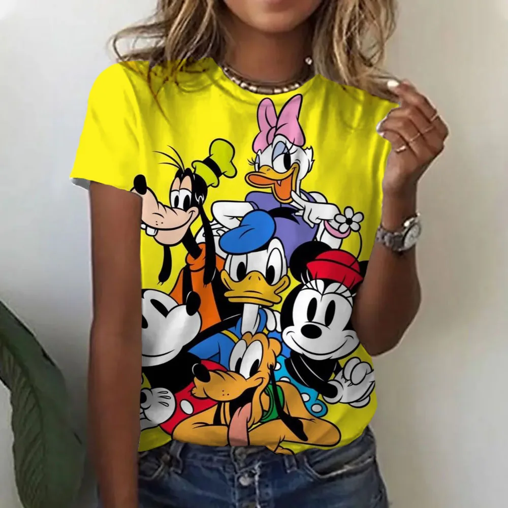 2024 New Summer women\'s T-shirt cartoon pattern casual Disney Goofy short sleeved T-shirt women\'s clothing oversized street clot