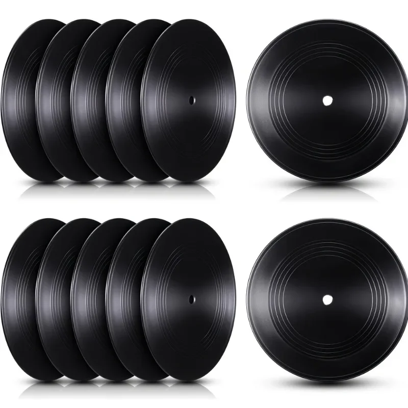 12pc Modern Black Plastic Vinyl Record 18cm Blank Fake Albums for DIY Wall Aesthetic Decor Reusable Home Office Vinyl Decoration