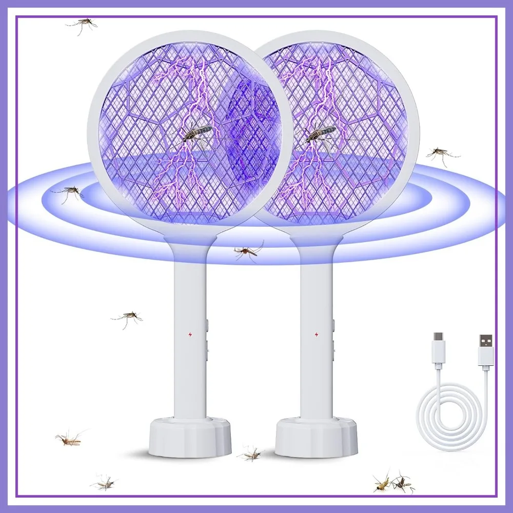 

2 Pcs Electric Fly Swatter Racket, Bug Zapper & Mosquito Zapper, 8 LED High Voltage Handheld