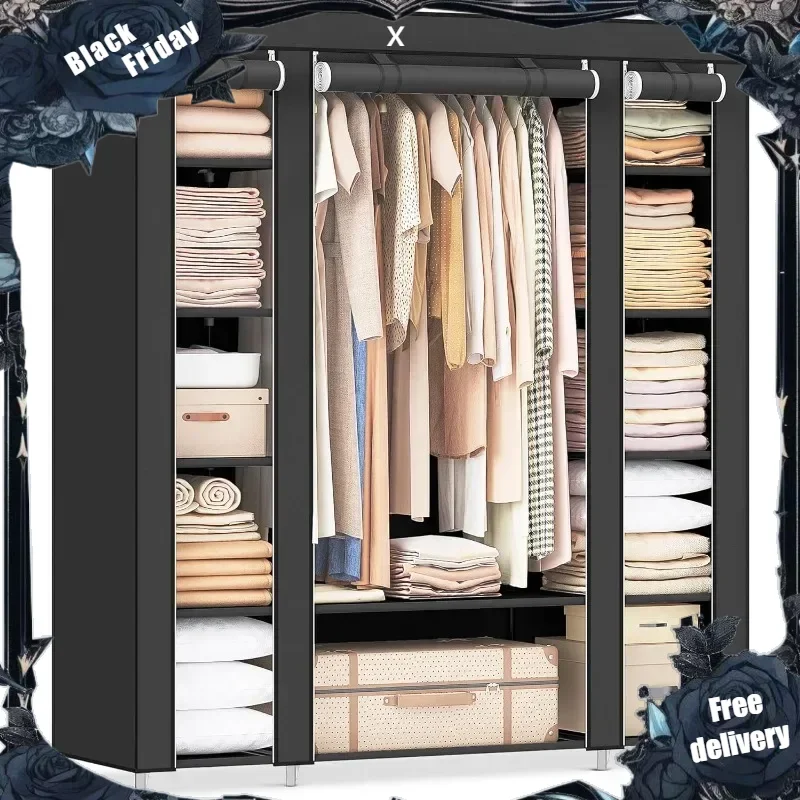 

Closet Wardrobe, Portable Closet for Bedroom, Clothes Rail with Non-Woven Fabric Cover, Clothes Storage Organizer