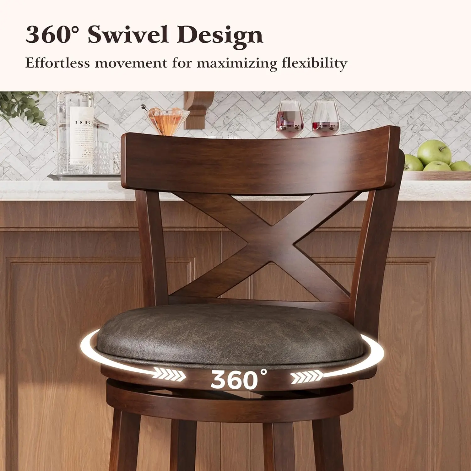 Swivel Bar Stools with Backs, 30 Inch Bar Stools Set of 2, Wooden Bar Stools, 360 Degrees Swivel Chairs with, Customized