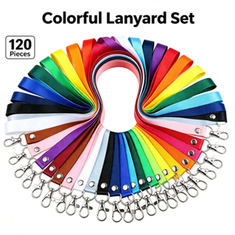 120Pcs Swivel Hook Lanyards, Assorted Colors Neck Strap for ID Pass, Key and Phone Charm