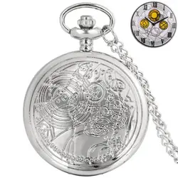 Fashion Silver Space Exploration Time Lord Quartz Pocket Watch for Men Necklace Retro Pendant Movie Hero Cosplay Time with Chain