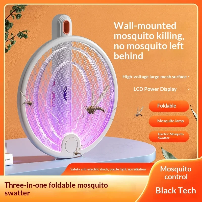 Foldable Electric Mosquito Killer Fly Swatter Trap Type-C Rechargeable Mosquito Racket Insect Killer UV Light Bug Zapper