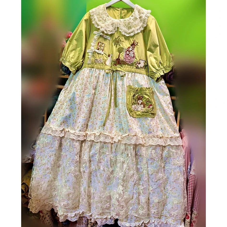 

Mori Girl Summer Cotton Patchwork Tiered Lace Long Dress for Women 2025 Vintage Sweet Lolita Kawaii Harajuku Korean Midi Dress