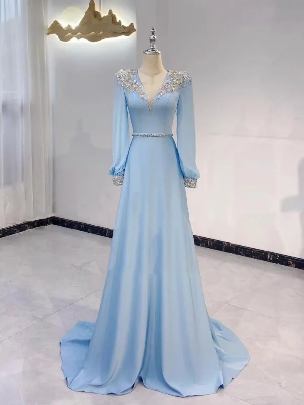 

Синее вечернее платье Ele Host Gown с блестящими пайетками и богатой отделкой для сольного вокального выступления, национальный музыкальный костюм, длинное вечернее платье