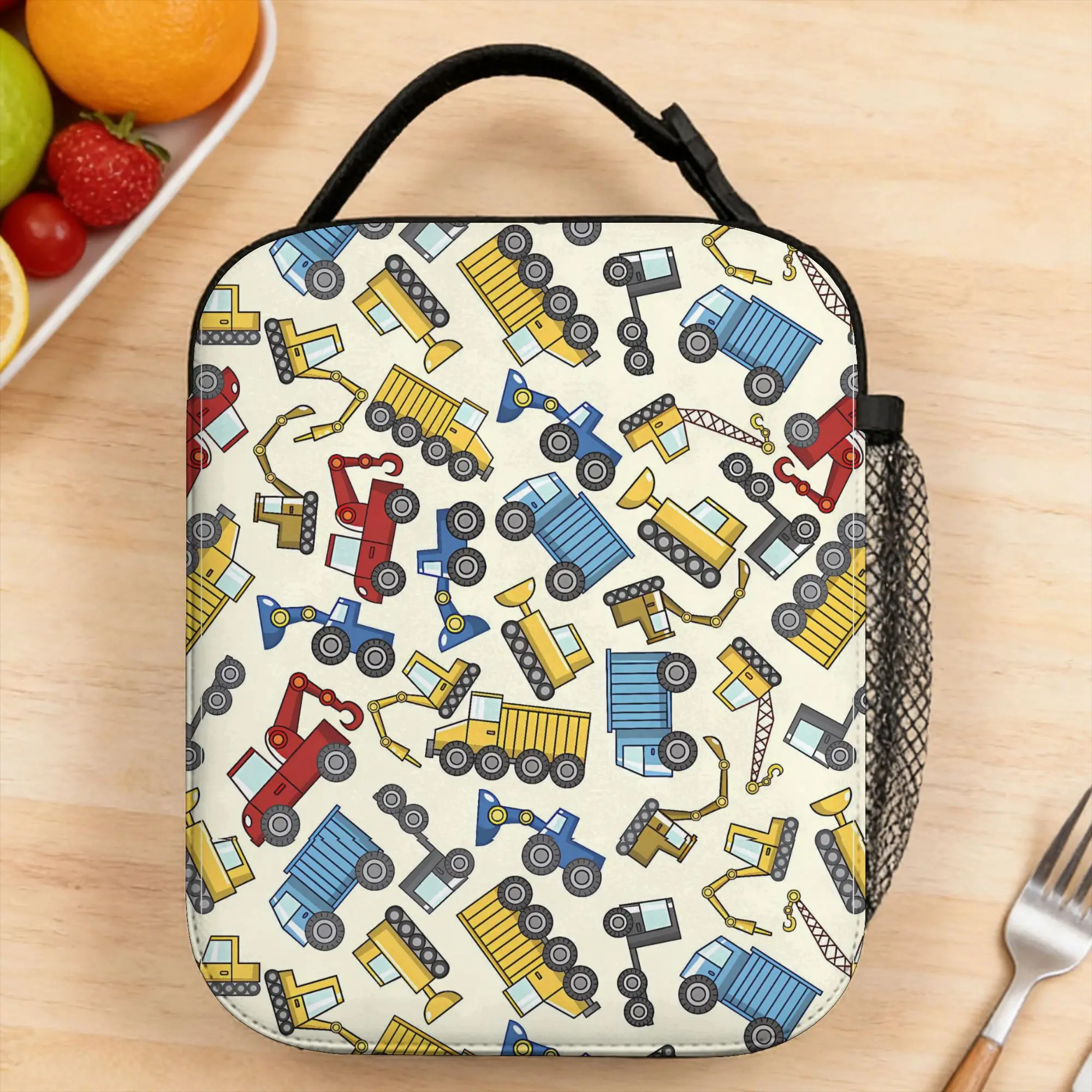 Toys heavy construction machines Lunch Bag Travel Portable Tote Food Bags For Child  Oxford Print Cooler Bag
