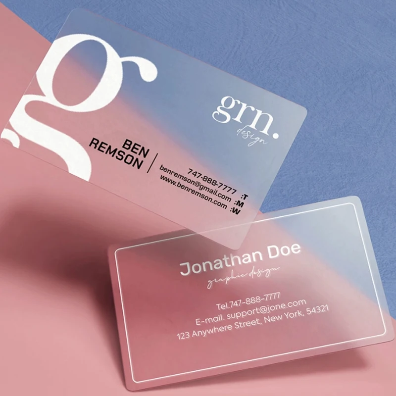 Transparent PVC Business Cards Customize Waterproof Thank You Card Print One Side Free design Round Cornor for Office Supplies