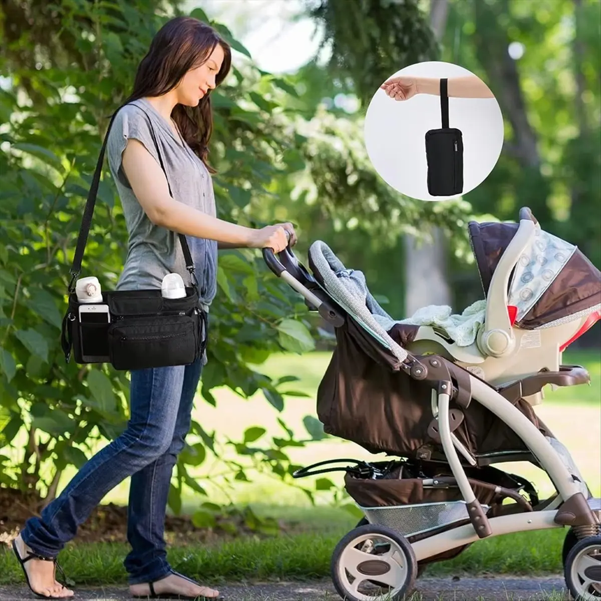 【NEW！TURE】 Universal Baby & Pet Stroller Organizer with Insulated Cup Holder, Detachable Phone Bag & Adjustable Shoulder Strap
