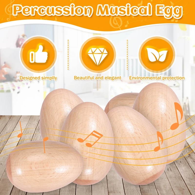 Set Of 6 Pcs Wooden Percussion Musical Egg Maracas Egg Shakers Musical Instrument Toy For Kids