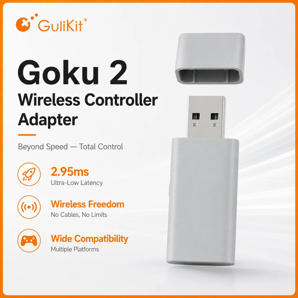 Gulikit Goku 2 ワイヤレスコントローラーアダプター レシーバー ドングル Windows Switch 1/2 PS4 Android Xbox Series S/X、Xbox One プラットフォーム対応