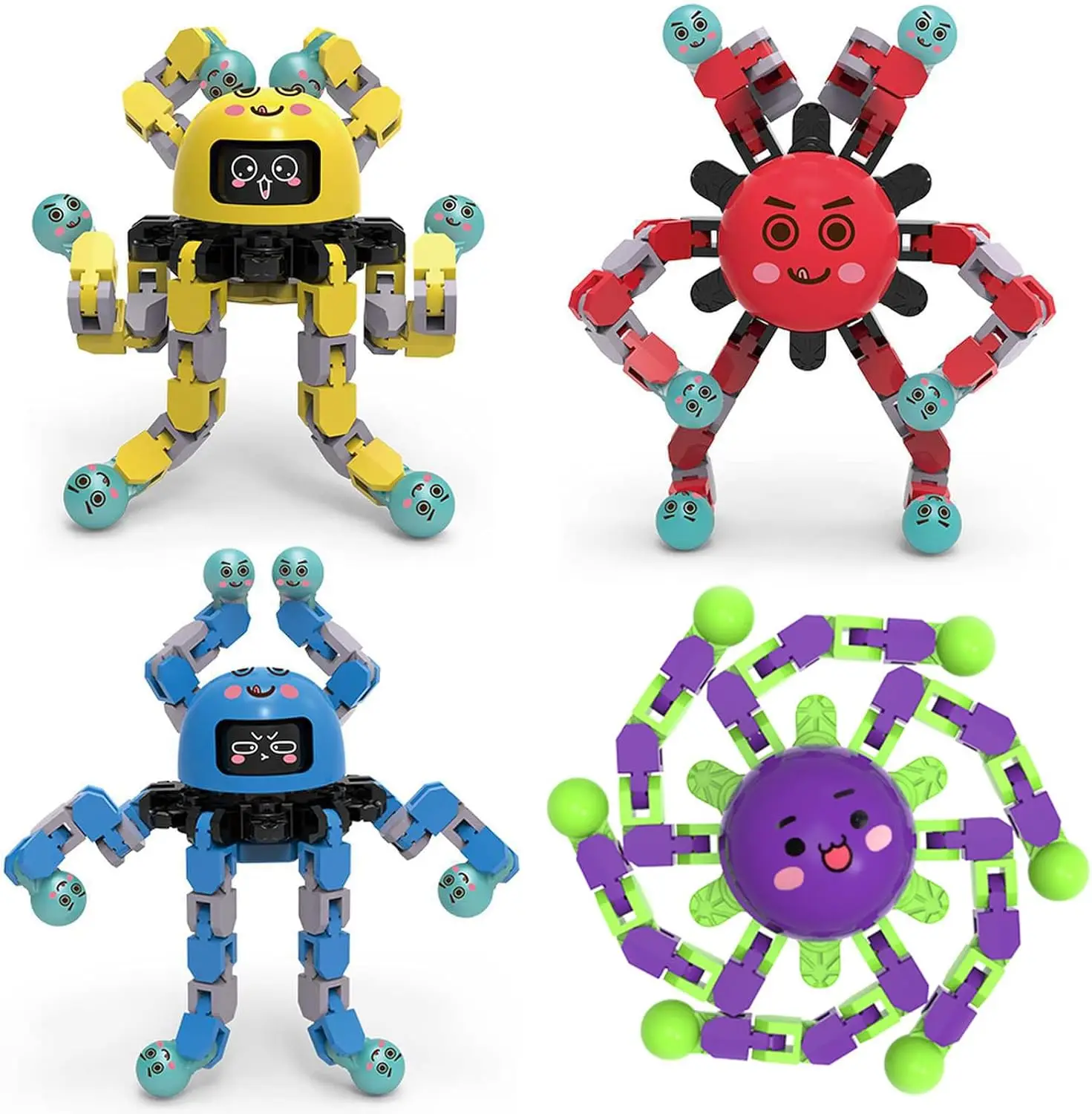 

Набор из 4 трансформируемых спиннеров для детей, сенсорные игрушки, бесшумные игрушки для путешествий, для снятия стресса при аутизме и СДВГ