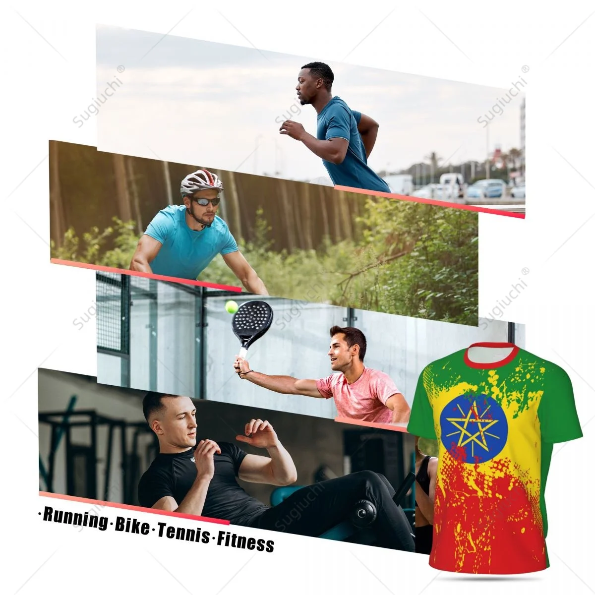 تصميم حصري إثيوبيا العلم الحبوب ثلاثية الأبعاد مطبوعة الرجال لتشغيل الدراجة كرة القدم تنس اللياقة البدنية الرياضة شبكة المشجعين تي شيرت قصير #5