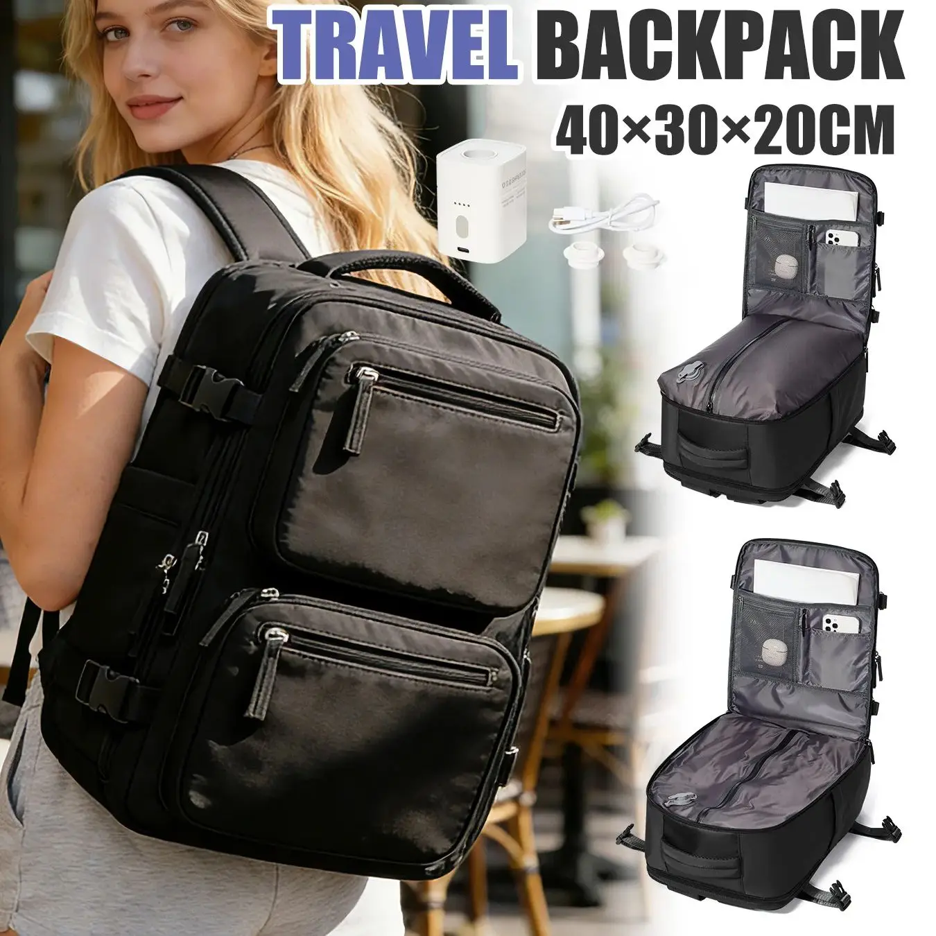 Women Backpack Vacuum Backpack with Pump Carry-on Luggage 40x30x20 Ryanair Wizzair Easyjet Backpack Airplane Men Laptop Backpack