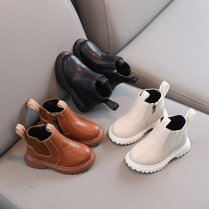 

Kids Short Boots Fashion Boys Shoes Autumn Winter Leather Children Boots Non-Slip Toddler Girls Boot Toddler Snow Shoes