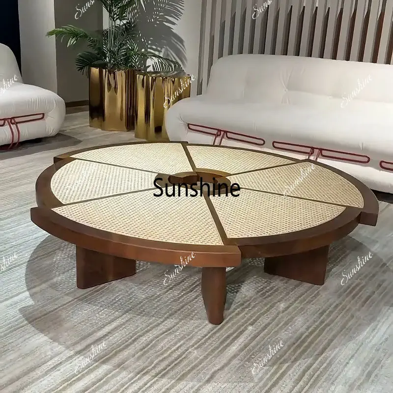

Rattan coffee table, medieval wabi-sabi wind living room irregular round coffee table